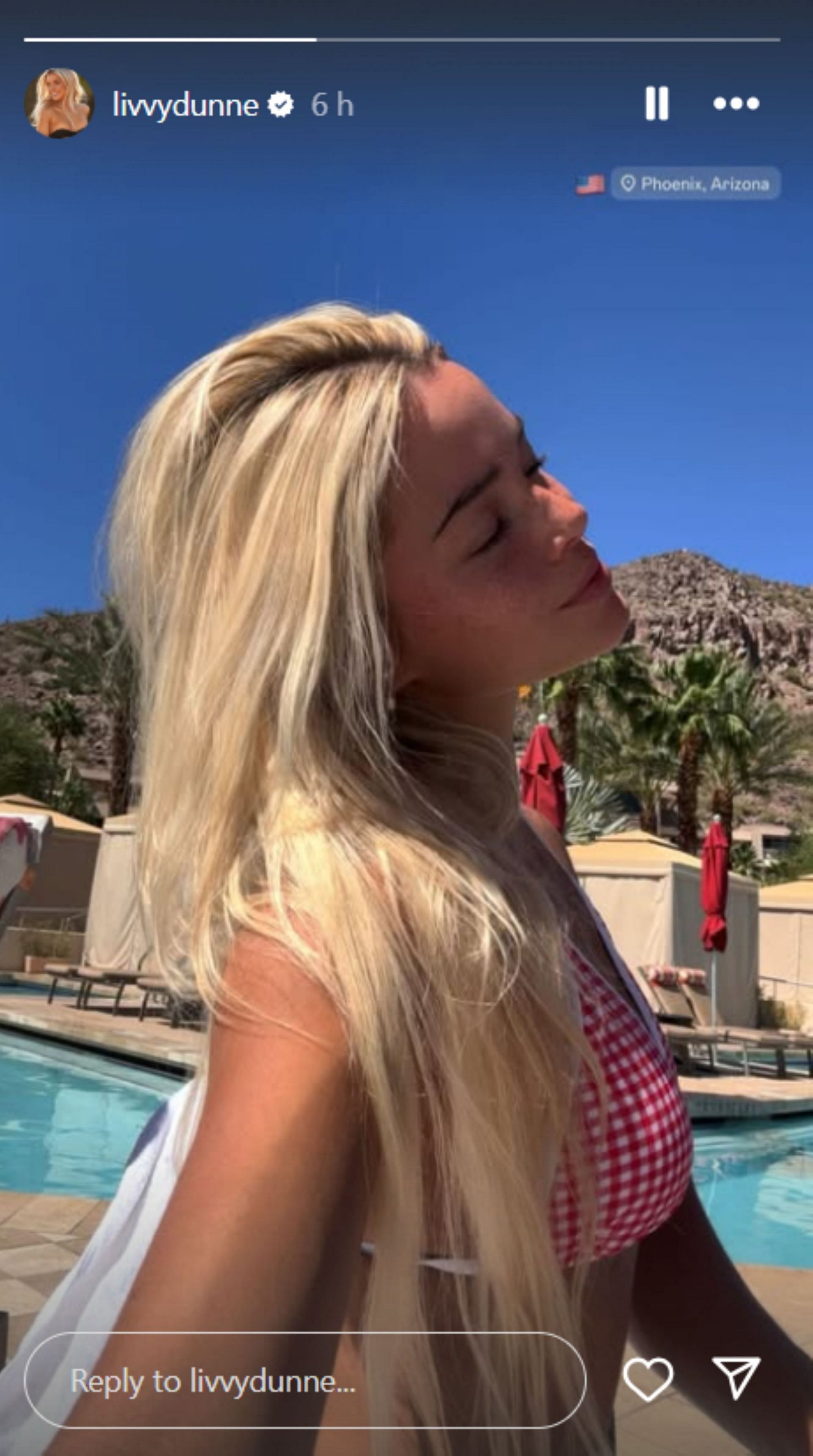Dunne basks in the Arizona sun; Instagram - @livvydunne